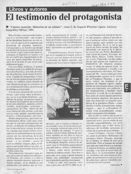 El testimonio del protagonista  [artículo] Carlos Iturra.