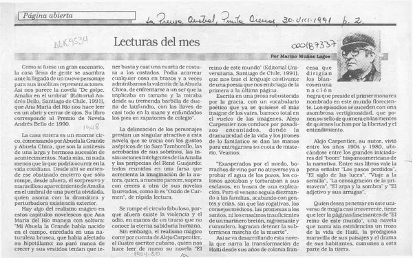 Lecturas del mes  [artículo] Marino Muñoz Lagos.