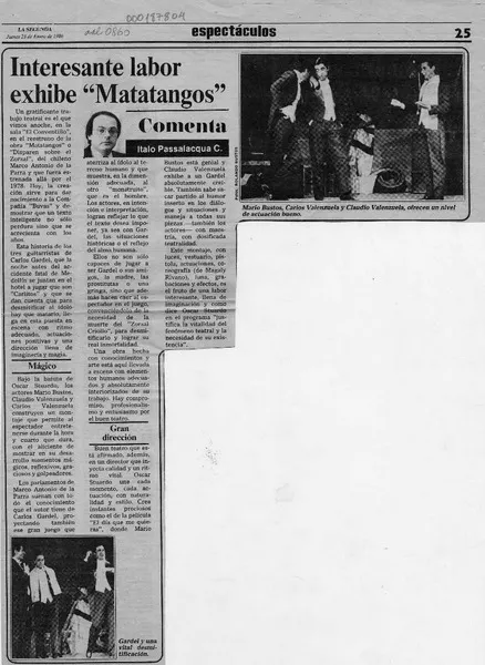 Interesante labor exhibe "Matatangos"  [artículo] Italo Passalacqua C.