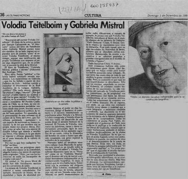 Volodia Teitelboim y Gabriela Mistral  [artículo] Filebo.