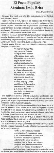 El poeta popular Abraham Jesús Brito  [artículo] Oriel Alvarez Gómez.