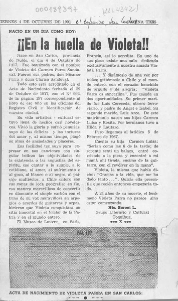 En la huella de Violeta!!  [artículo] Hto. Baroni L.