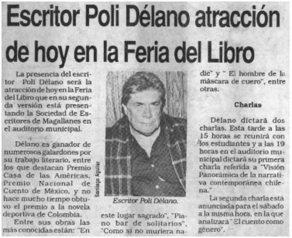 Escritor Poli Délano atracción de hoy en la Feria del Libro  [artículo].