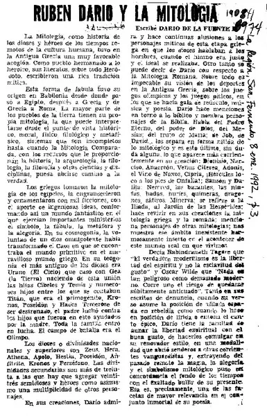 Rubén Darío y la mitología  [artículo] Darío de la Fuente D.