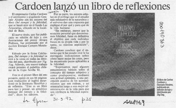 Cardoen lanzó un libro de reflexiones  [artículo].