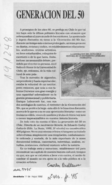 Generación del 50  [artículo] Carlos Orellana.
