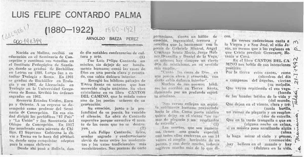 Luis Felipe Contardo Palma  [artículo] Arnoldo Baeza Pérez.
