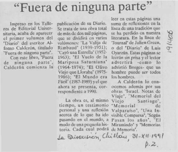"Fuera de ninguna parte"  [artículo].