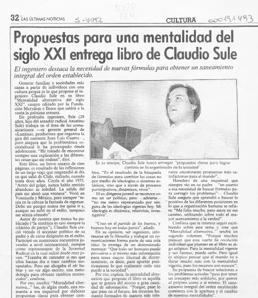 Propuestas para una mentalidad del siglo XXI entrega libro de Claudio Sule  [artículo].