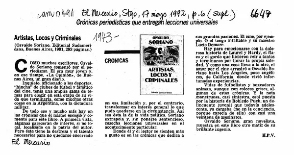 Artistas, locos y criminales  [artículo] H. P. V.