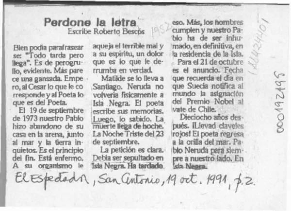 Perdone la letra  [artículo] Roberto Bescós.