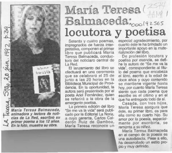 María Teresa Balmaceda, locutora y poetisa  [artículo].