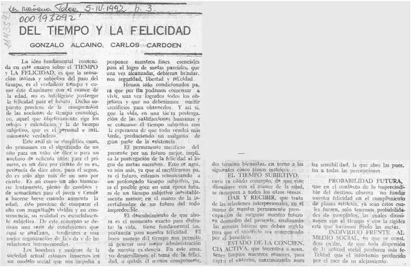Del tiempo y la felicidad  [artículo].
