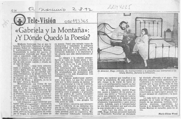 "Gabriela y la montaña", y dónde quedó la poesía?  [artículo] María Elena Wood.