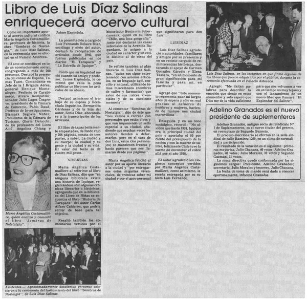 Libro de Luis Díaz Salinas enriquecerá acervo cultural  [artículo].