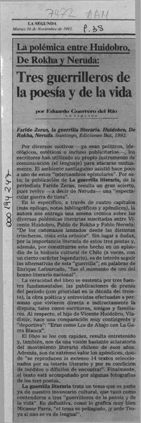 Tres guerrilleros de la poesía y de la vida  [artículo] Eduardo Guerrero del Río.