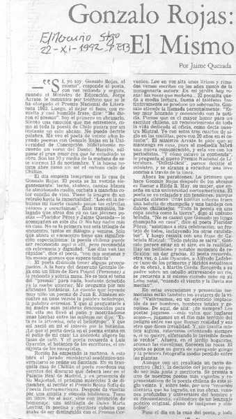 Gonzalo Rojas, el mismo  [artículo] Jaime Quezada.