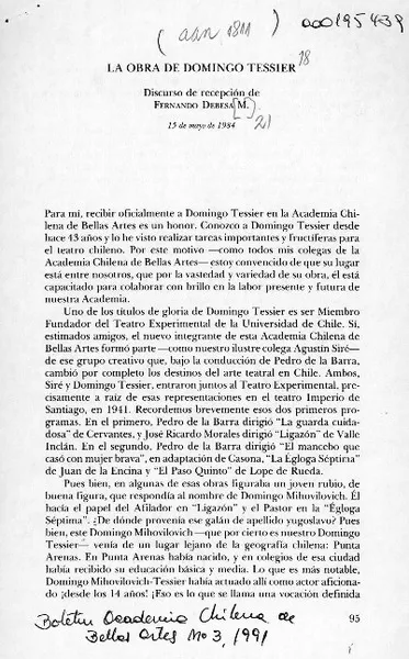 La obra de Domingo Tessier  [artículo] Fernando Debesa M.