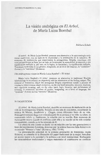 La visión andrógina en "El árbol" de María Luisa Bombal  [artículo] Bárbara Schulz.