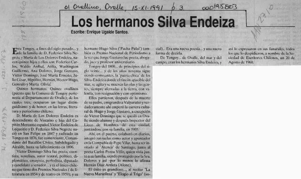 Los hermanos Silva Endeiza  [artículo] Enrique Ugalde Santos.