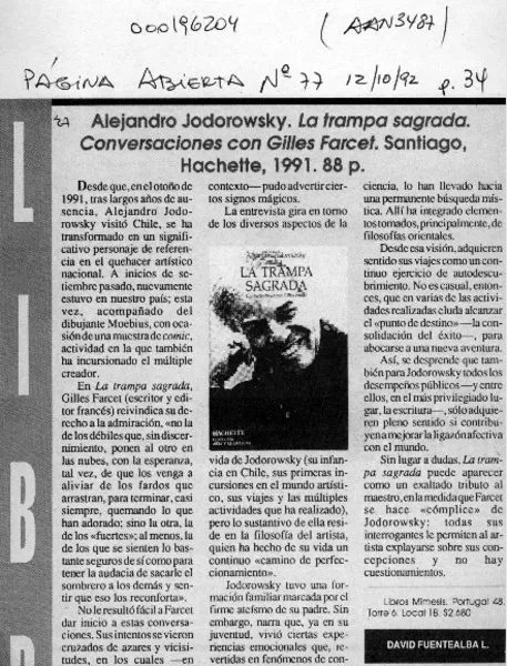 Alejandro Jodorowsky, "La trampa sagrada"  [artículo] David Fuentealba L.