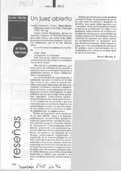 Un juez abierto  [artículo] Davor Harasic Y.