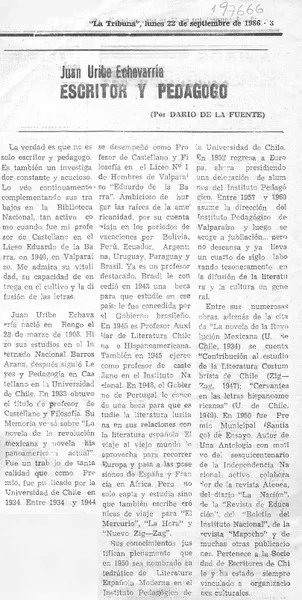 Escritor y pedagogo  [artículo] Darío de la Fuente.