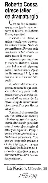 Roberto Cossa ofrece taller de dramaturgia  [artículo].