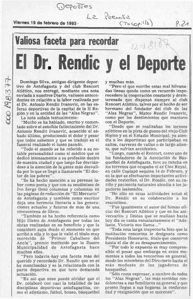 El Dr. Rendic y el deporte  [artículo].