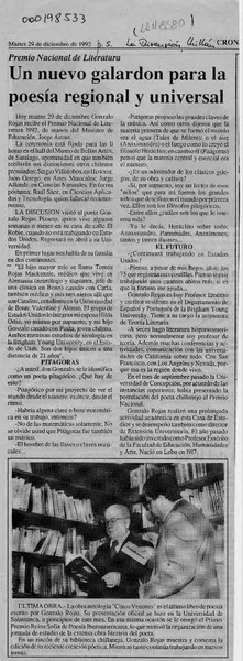 Un nuevo galardón para la poesía regional y universal  [artículo].
