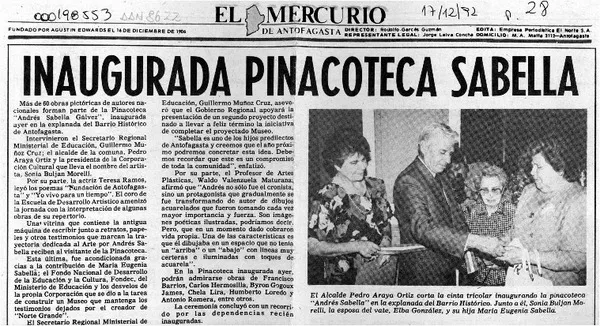 Inaugurada Pinacoteca Sabella  [artículo]
