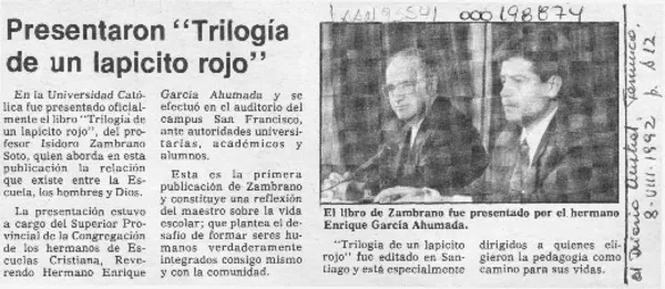 Presentaron "Trilogía de un lapicito rojo"  [artículo].
