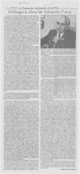 Prólogo a obra de Eduardo Parra  [artículo] William Thayer Arteaga.