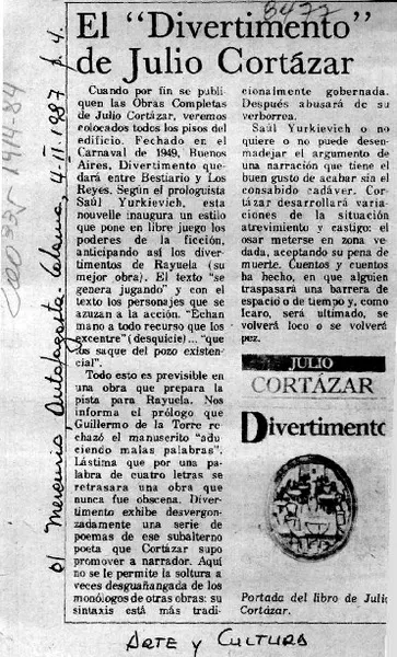 El "Divertimento" de Julio Cortázar  [artículo].