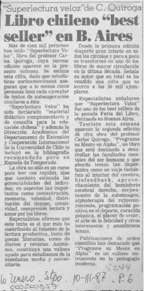 Libro chileno "best seller" en B. Aires  [artículo].