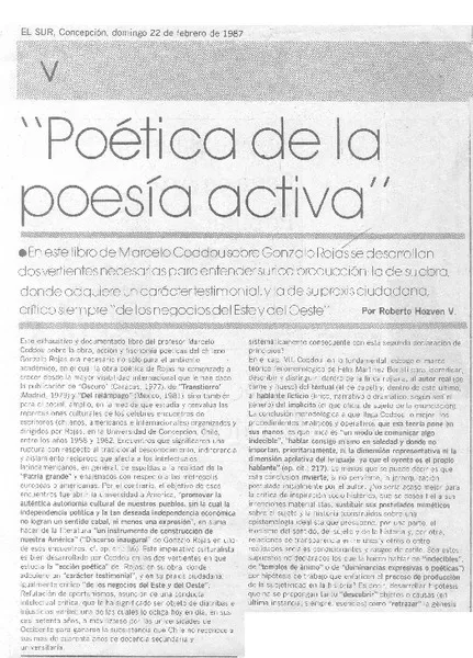 "Poética de la poesía activa"  [artículo] Roberto Hozven V.