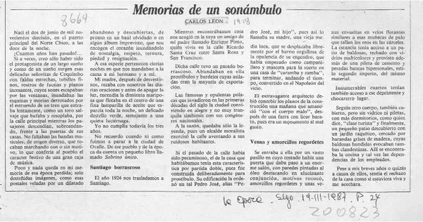Memorias de un sonámbulo  [artículo] Carlos León.