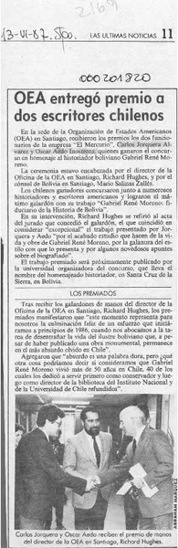 OEA entregó premio a dos escritores chilenos  [artículo].