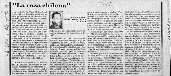 "La raza chilena"  [artículo] Luis Eugenio Silva Cuevas.