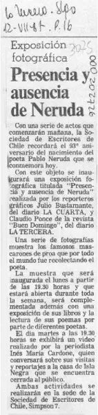 Presencia y ausencia de Neruda  [artículo].