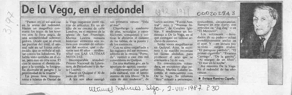 De la Vega, en el redondel  [artículo] Enrique Ramírez Capello.