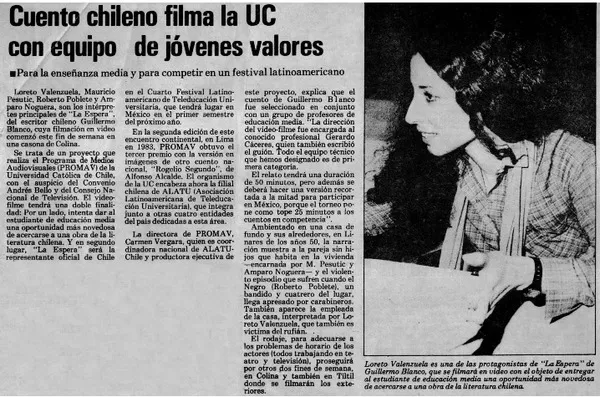Cuento chileno filma la UC con equipo de jóvenes valores  [artículo].