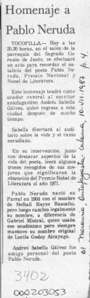 Homenaje a Pablo Neruda  [artículo].