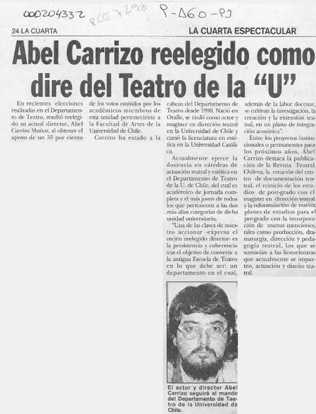Abel Carrizo reelegido como dire del Teatro de la "U".  [artículo]