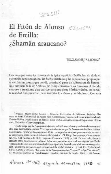 El Fitón de Alonso de Ercilla, Shamán araucano?  [artículo] William Mejías-López.