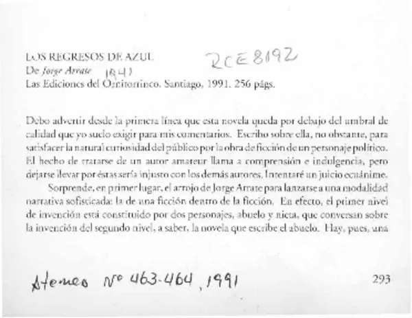 Los regresos de azul  [artículo] Ignacio Valente.