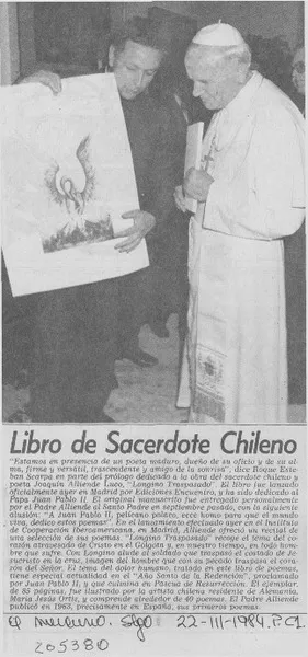 Libro de sacerdote chileno  [artículo].