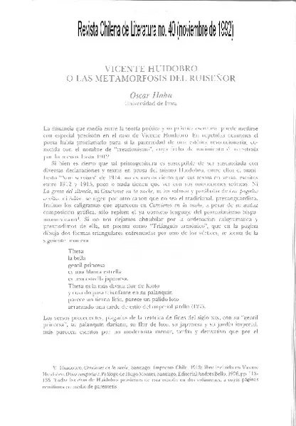 Vicente Huidobro o las metamorfosis del ruiseñor  [artículo] Oscar Hahn.