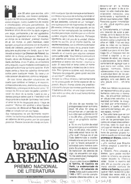 Braulio Arenas, Premio Nacional de Literatura  [artículo] Agata Gligo.