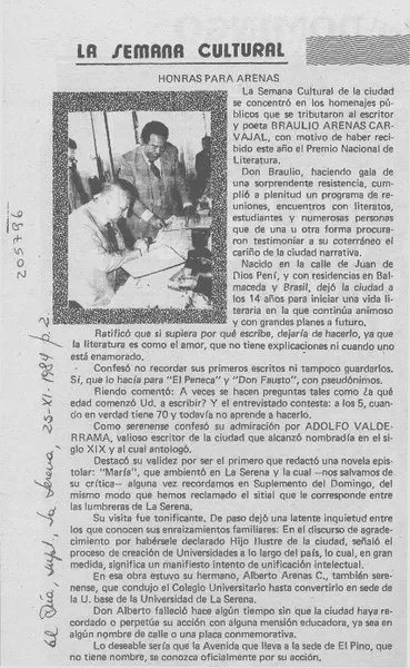 Honras para Arenas  [artículo].
